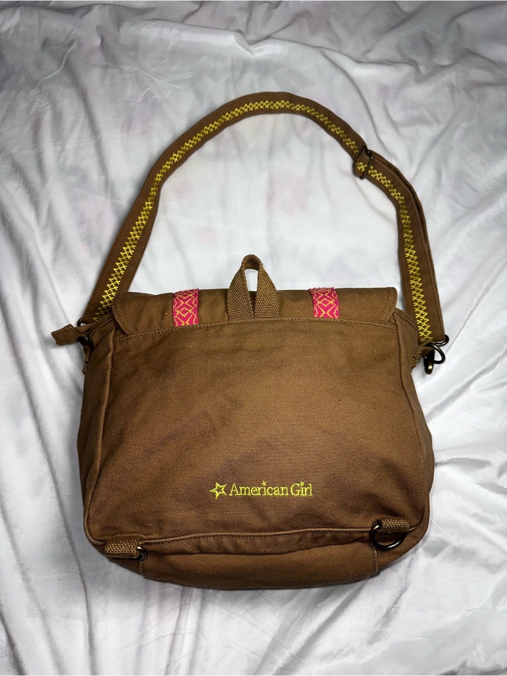 American Girl Canvas Crossbody Bag with Pink Accent Straps - Picture 2 of 4